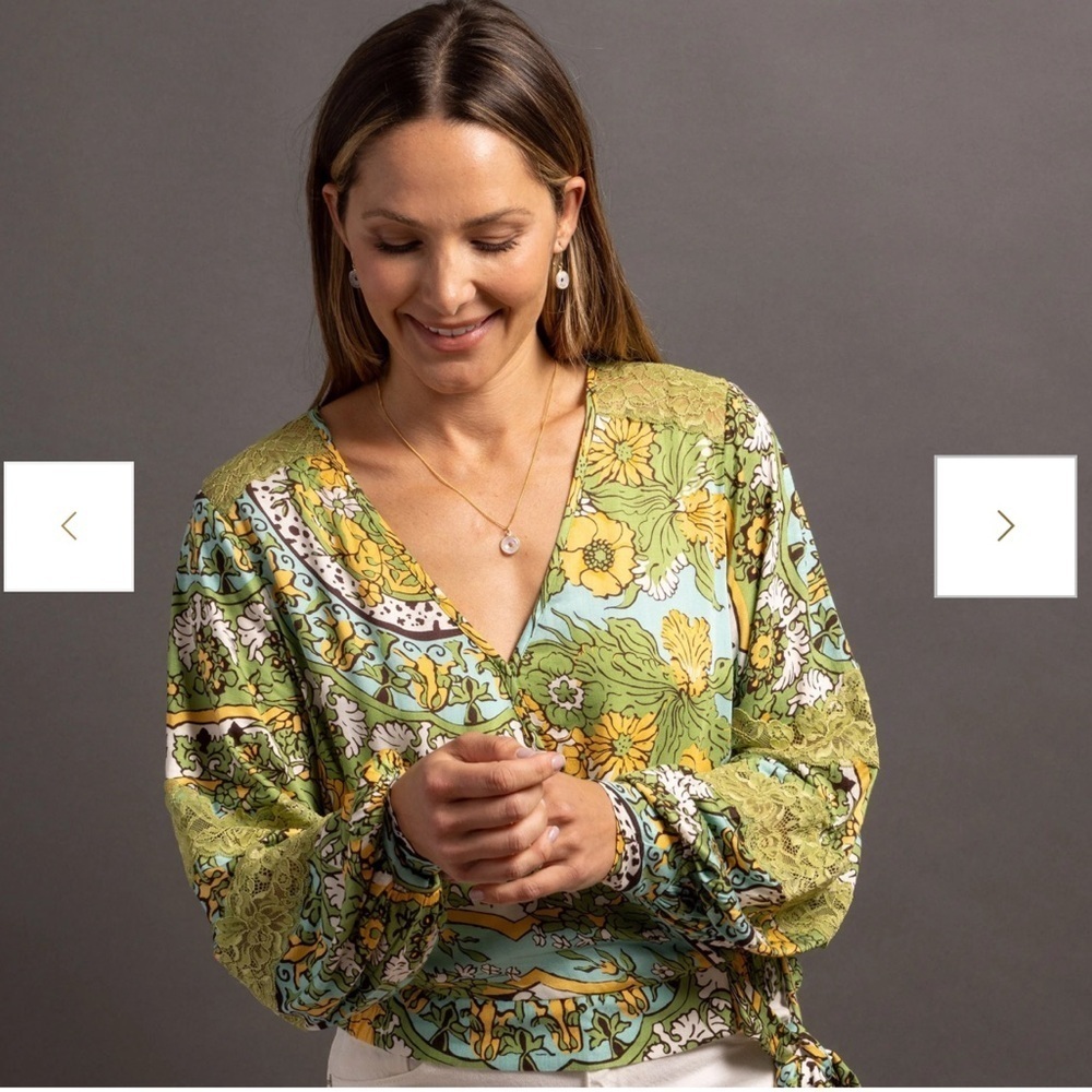 Anthropologie Tiny Long-Sleeve Printed V-Neck Wrap Top